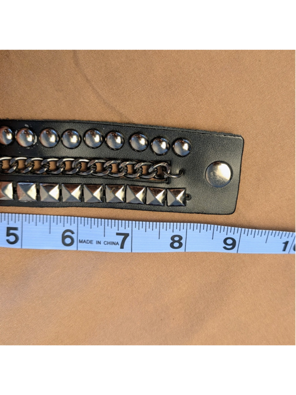 Black Studded Chain Cuff Bracelet Punk Goth Biker Faux Leather Adjustable Snap - Picture 7 of 7